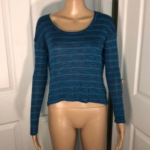 Check and Stripe Blue Sheer Top S